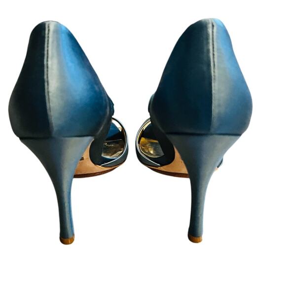 BADGLEY MISCHKA Randall Satin D'Orsay Flower Heels Dusty Blue Size 6.5 - Picture 8 of 11